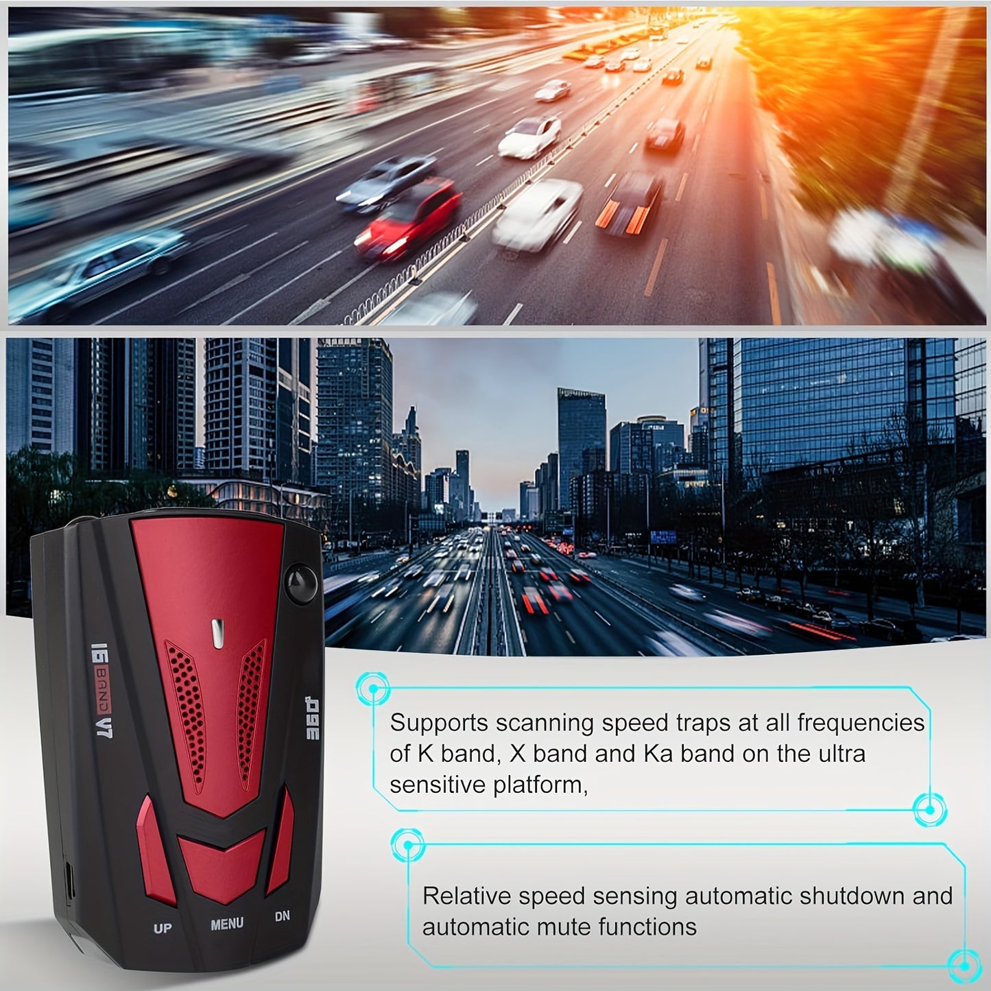 16-Band 360° Car Speed Radar Detector with OLED Display