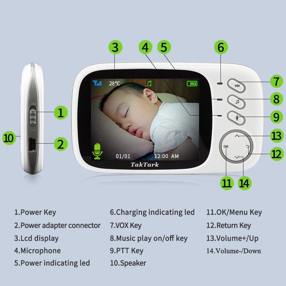 3.2" Wireless Video Baby Monitor Temperature Monitoring - SpyTechStop