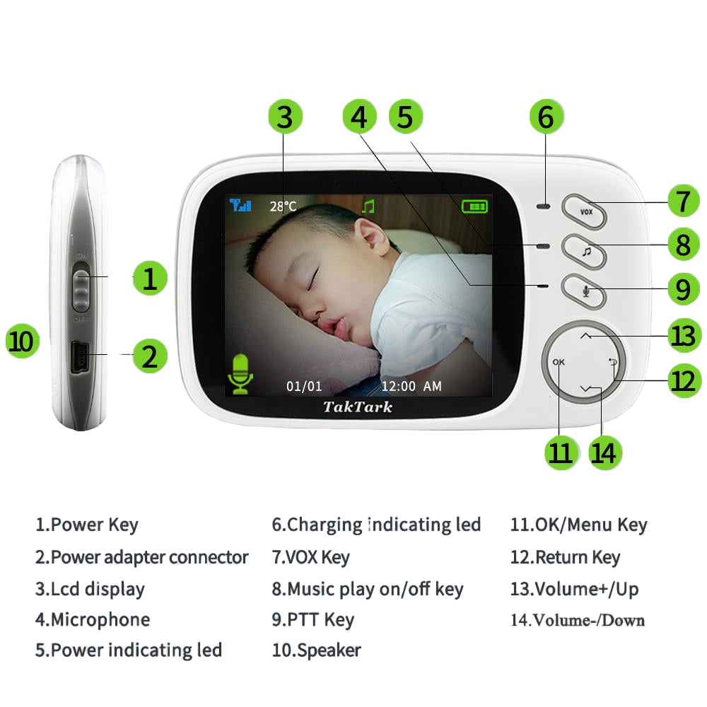 3.2" Wireless Video Baby Monitor Temperature Monitoring - SpyTechStop