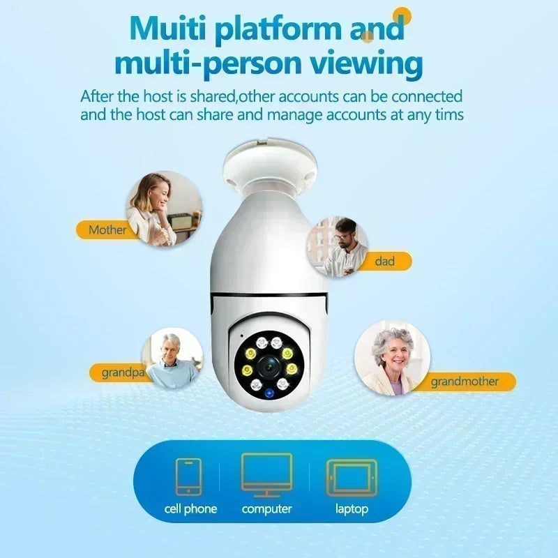 8MP Wifi IP Camera Wireless Surveillance E27 Bulb Camera PTZ CCTV