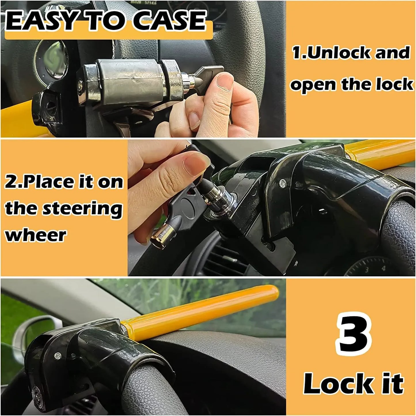 Universal Car Steering Wheel Lock Fit Maximum Security Steering Anti-Theft T-Bar Steering Wheel Immobilizer