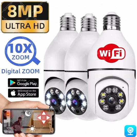 8MP Wifi IP Camera Wireless Surveillance E27 Bulb Camera PTZ CCTV