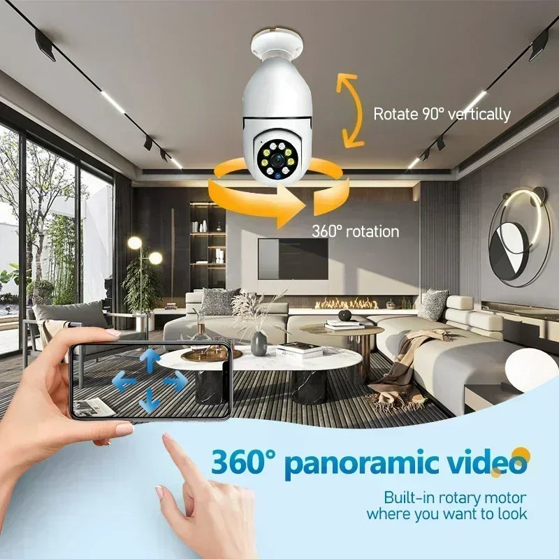 8MP Wifi IP Camera Wireless Surveillance E27 Bulb Camera PTZ CCTV