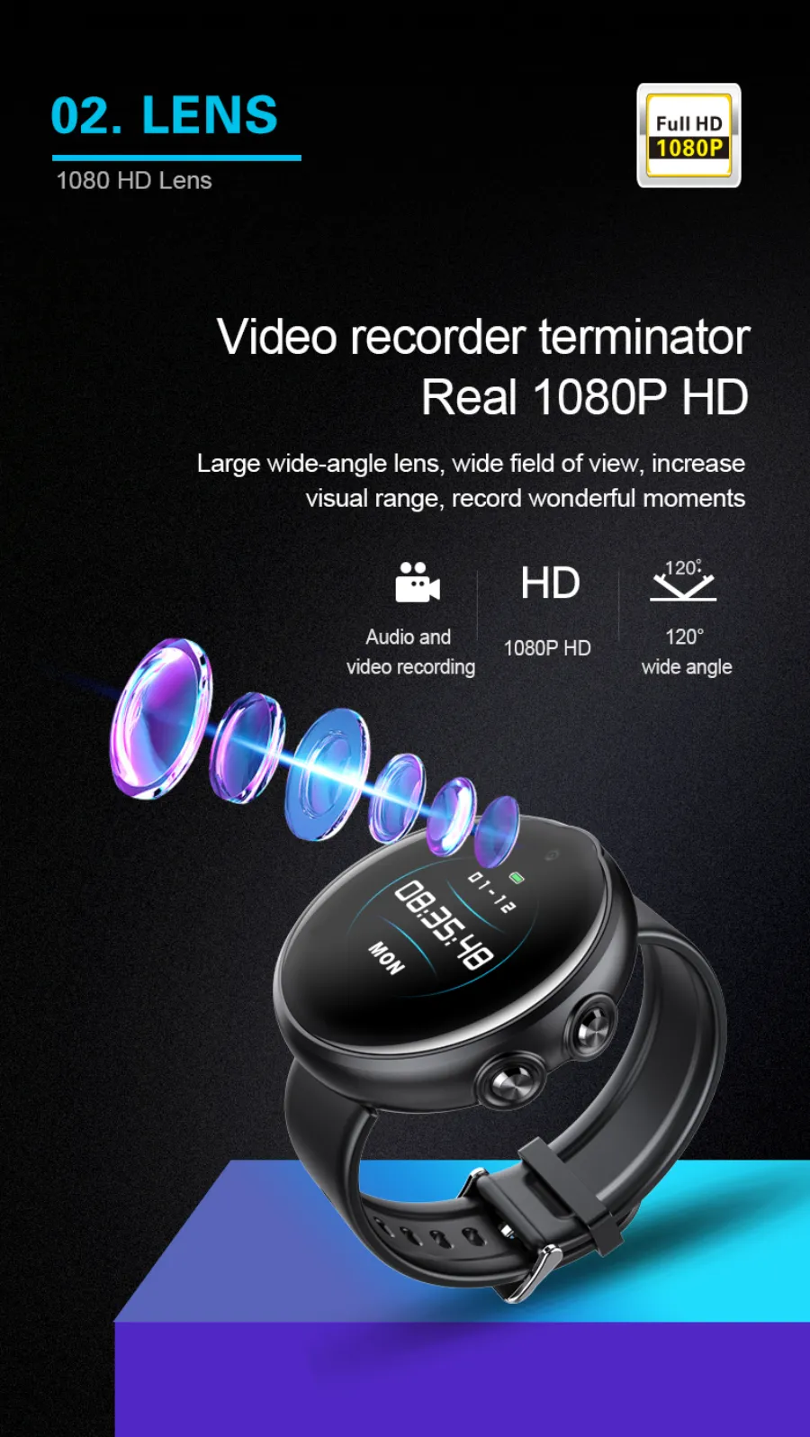 Smart watch with video top recording