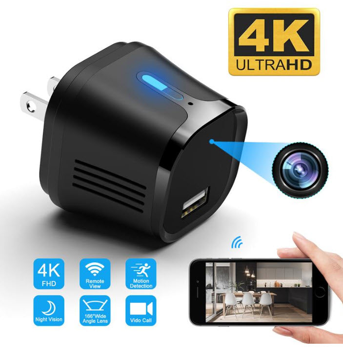4k FHD USB Charger Wifi IP Camera w/ Motion Detection & Remote Viewing