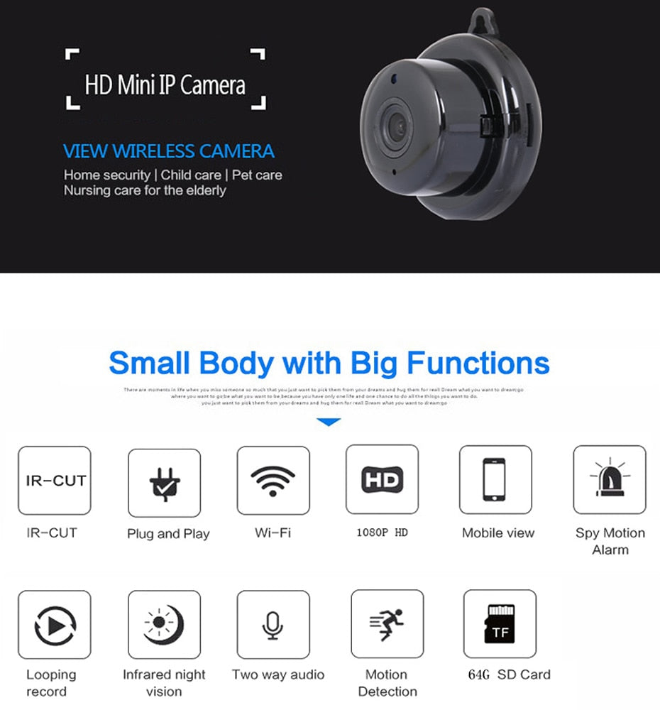 Wireless Mini WiFi Camera 960P (HD, Night, CCTV, Motion, Alarm) - SpyTechStop
